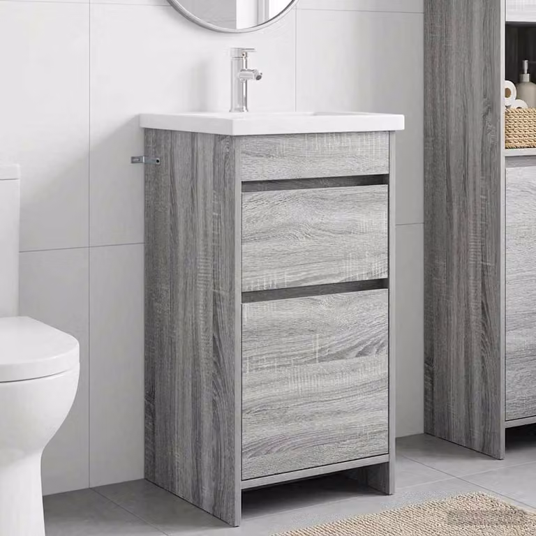 Mobile da bagno con lavabo vidaXL in stile moderno, colore grigio Sonoma, L 42 cm x P 40 cm x H 84,5 cm