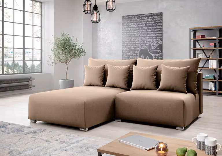 AX LIVING divano angolare con funzione letto Ederra 208 cm di larghezza - tessuto beige L