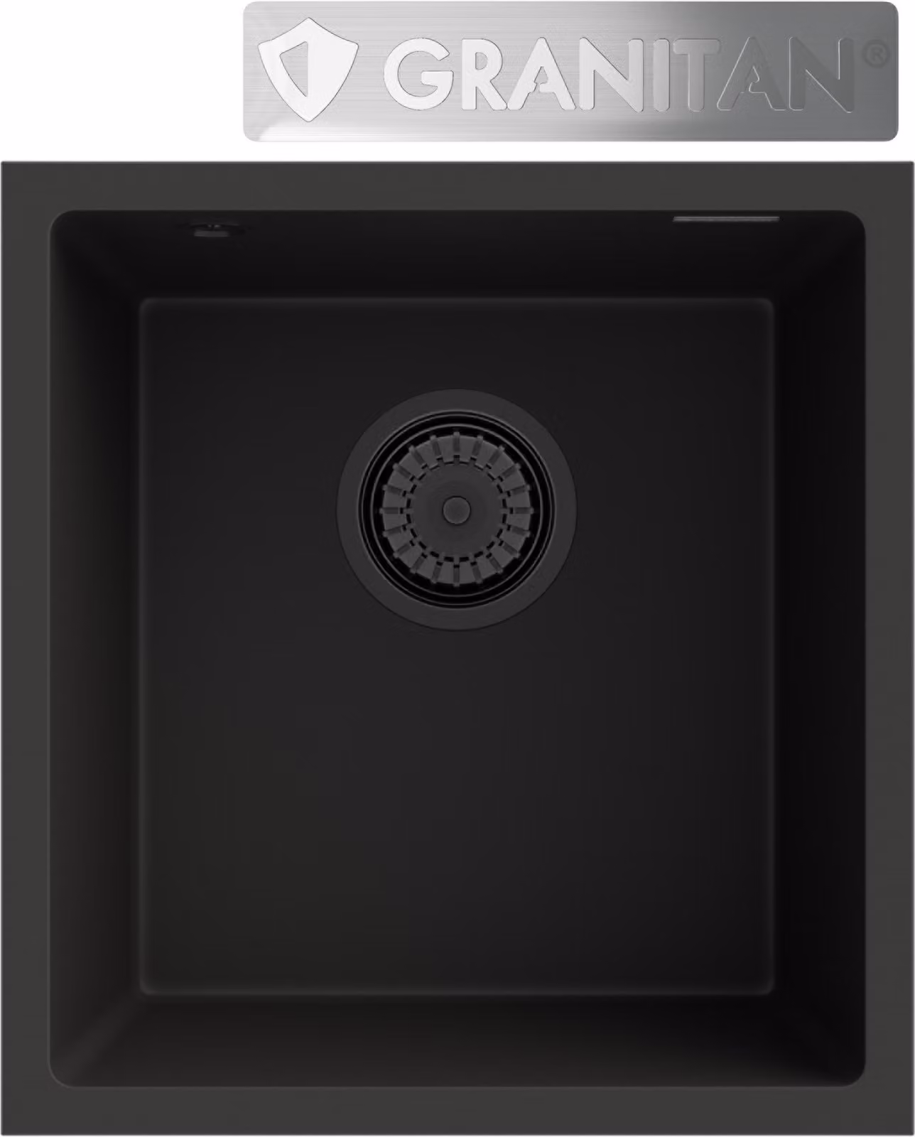 Granitan - Lavello in granito - Lavello da cucina - 41x38 cm - Nero - con sifone - Lavello - MINI