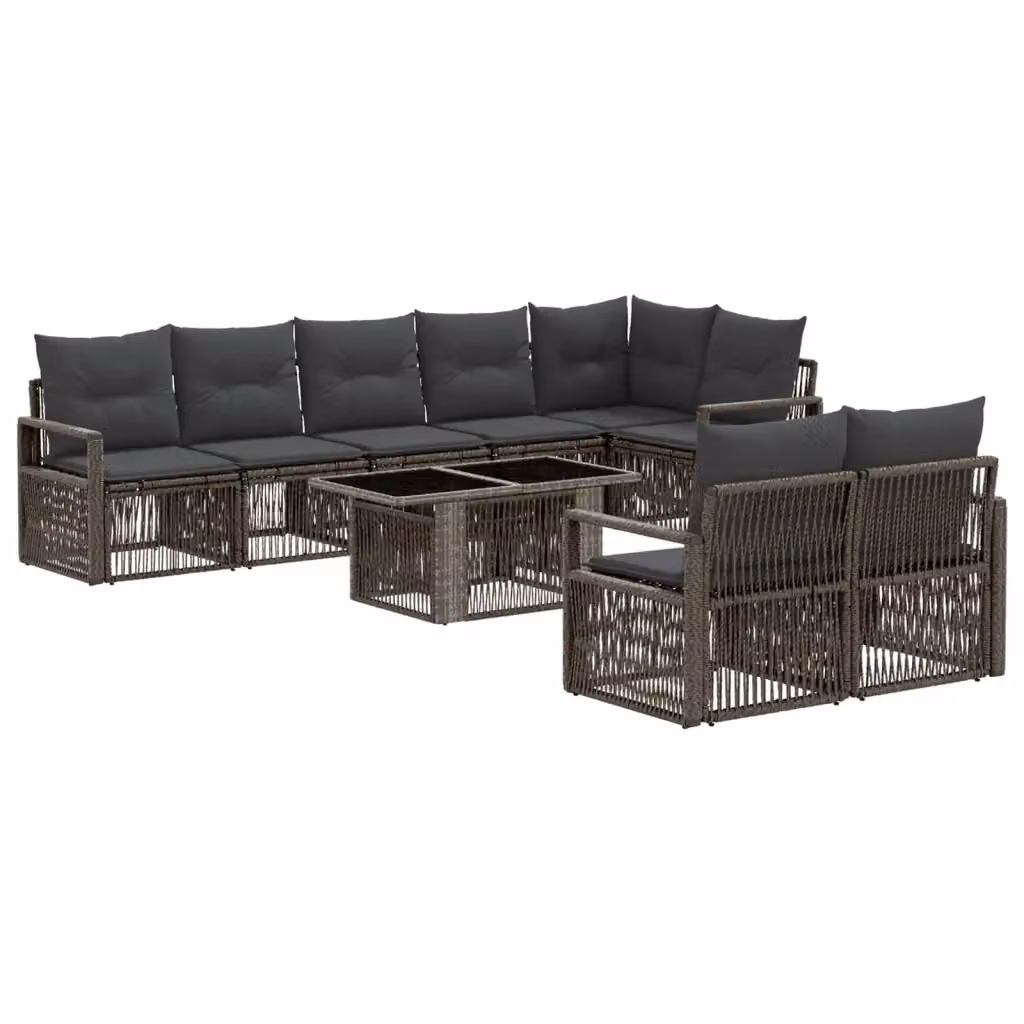 Set Divano da Giardino a Forma a U vidaXL in Polyrattan con Tavolino e Cuscini, Grigio e Antracite – 2
