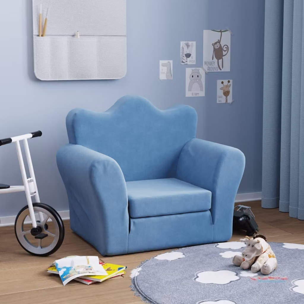 Maison Exclusive - Divano letto per bambini, colore blu, tessuto morbido e peluche