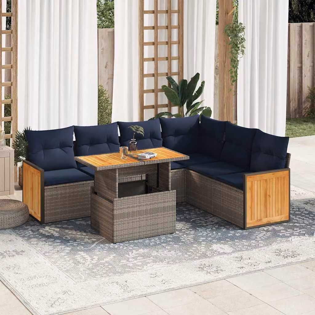Maison Exclusive - Set Divani da Giardino 7pz con Cuscini Grigio Polyrattan Acacia