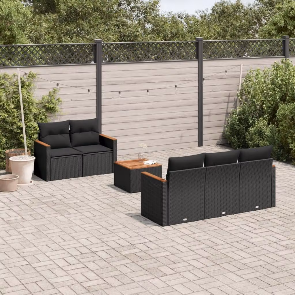 Maison Exclusive - Set Divano da Giardino 6 pz con Cuscini Nero in Polyrattan