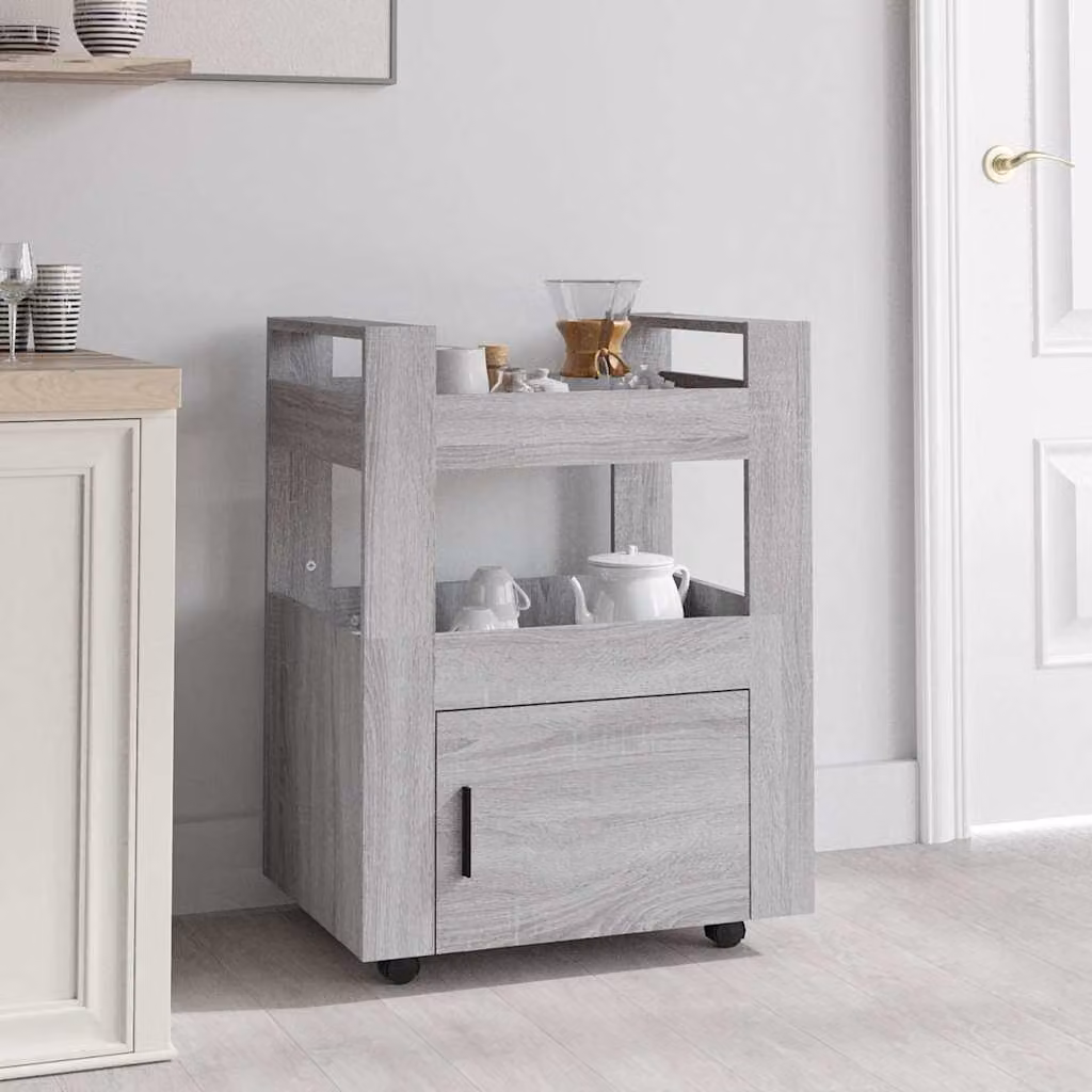 vidaXL Carrello da Cucina Moderno in Legno e MDF Grigio L: 60 cm, P: 45 cm, H: 80 cm