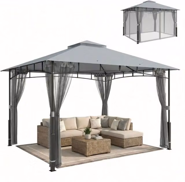 Carpa da giardino con pareti in rete UPF50+ ¨C zephmum ¨C grigio 360x300x275 cm