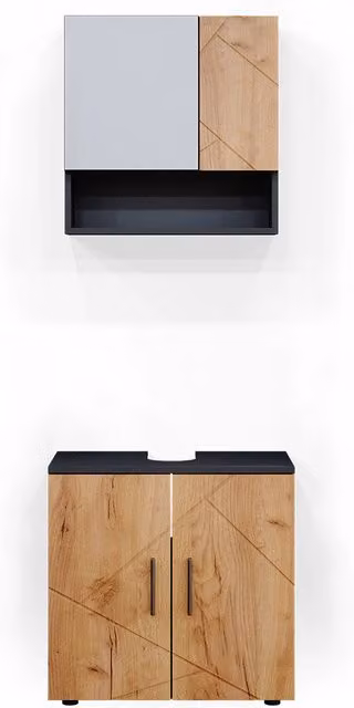 Set mobili bagno Vicco Irma composto da 2 pezzi in Rovere dorato e Antracite con mobile lavabo e pensile specchio L/P/H: 60 x 30 x 59 cm