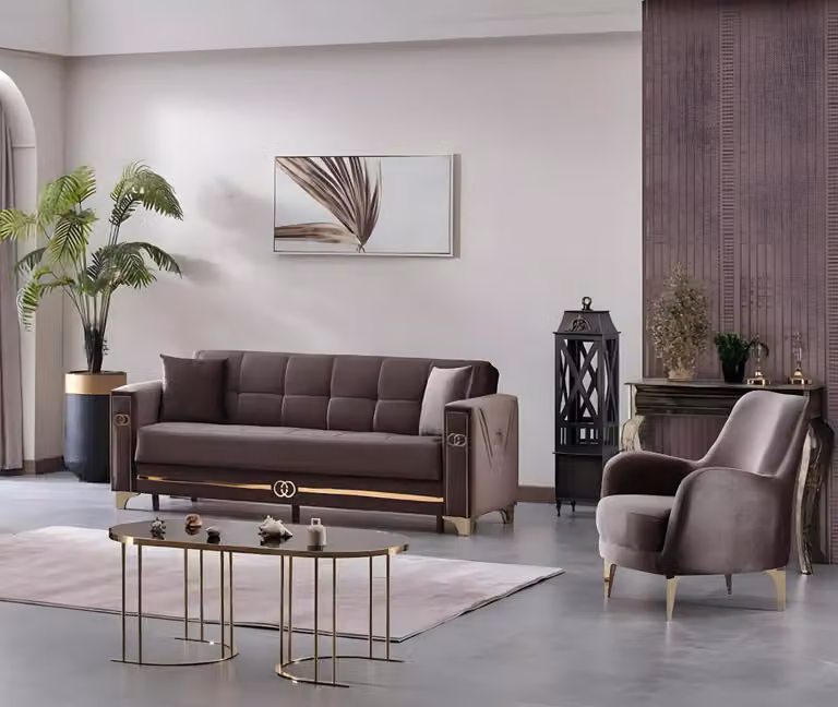 Braun Textil Sofagarnitur 2tlg Moderne Möbel Polstermöbel Design Wohnzimmer