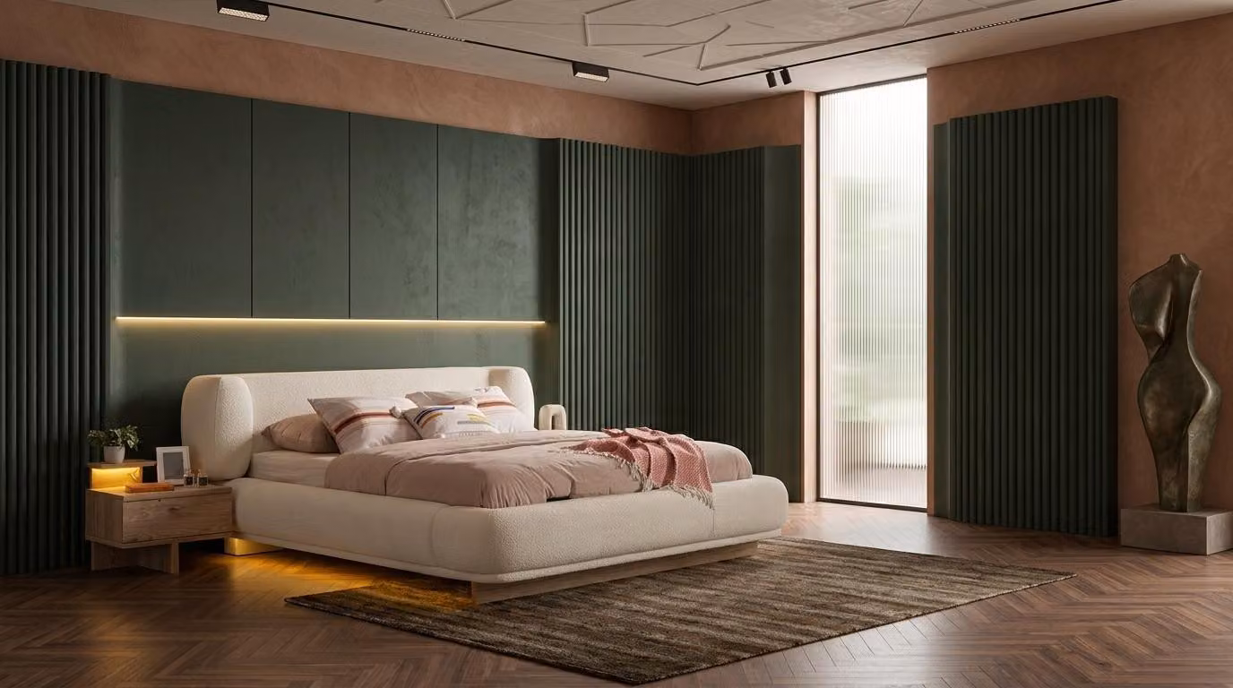 Due comodini, stile moderno, beige, per la camera da letto, confortevoli