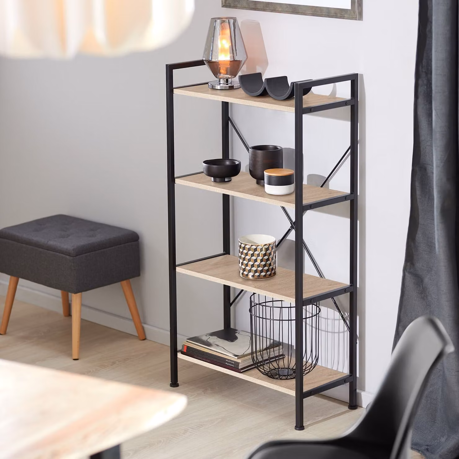 Scaffale Industriale Tectake Leeds in Legno e Metallo, Colore Rovere Sonoma e Marrone, L: 121,5 cm, P: 31,5 cm, H: 67,5 cm – 1
