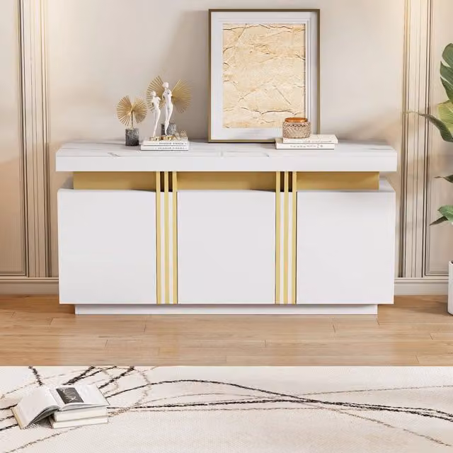 Credenza moderna bianca per soggiorno e ufficio in MDF con finitura opaca L: 140 cm