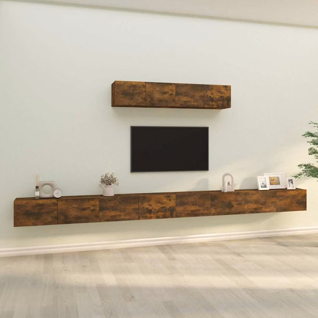 vidaXL Set di Mobili Porta TV 6 pz in Legno Multistrato Rovere Fumo Marrone – 1