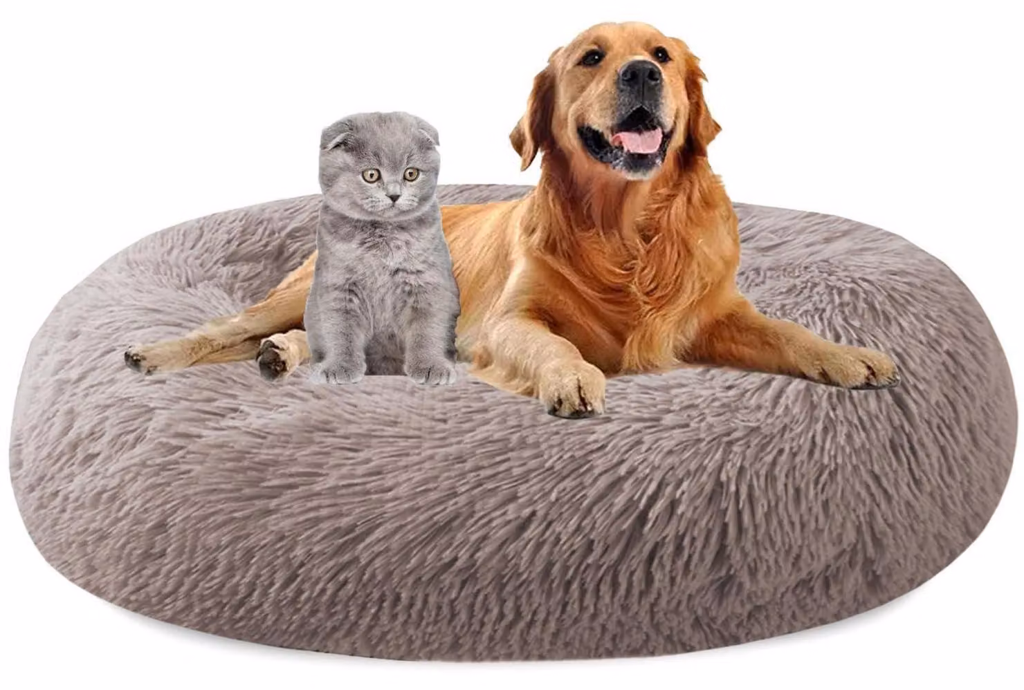 Cuccia per cani, forma circolare, diametro 120 cm, beige, marrone, in peluche, lavabile, antiscivolo