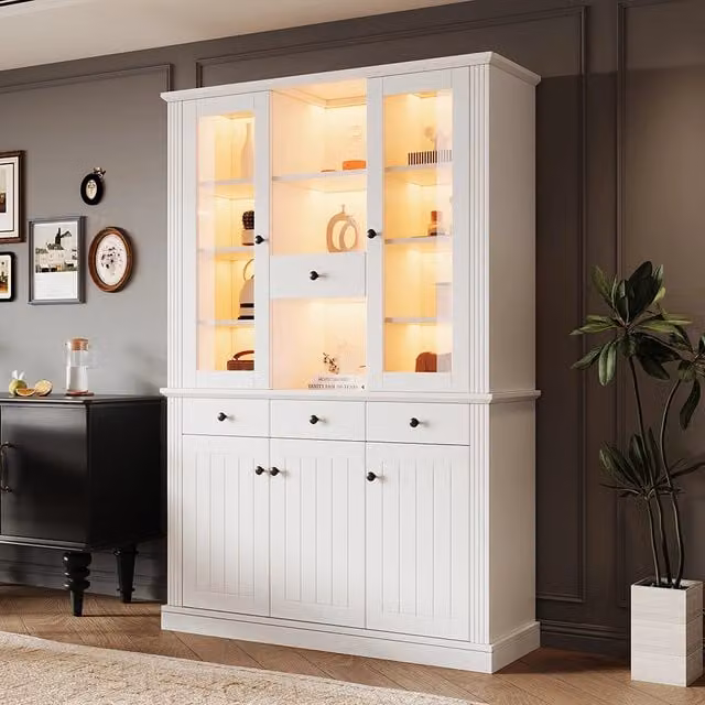 Vetrina 119.5x40x180 cm con LED - Xylo - 4 cassetti, 5 ante, 16 colori LED, 21 ripiani, MDF
