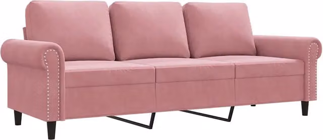 Divano da soggiorno moderno DESIGN IN in velluto rosa con struttura in metallo L: 180 cm, P: 80 cm, H: 77 cm