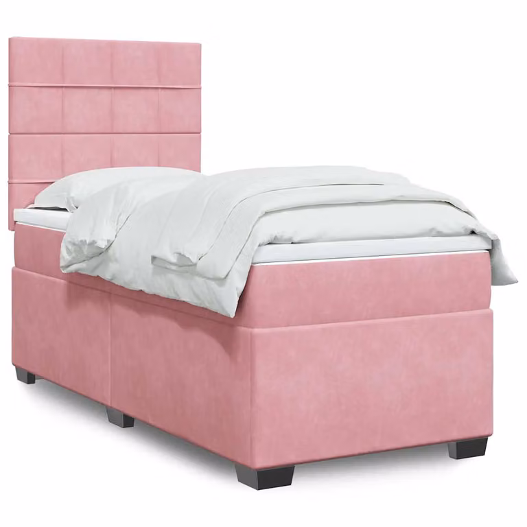 vidaXL Giroletto a Molle con Materasso in Velluto Rosa e Bianco, L/P: 100 x 200 cm