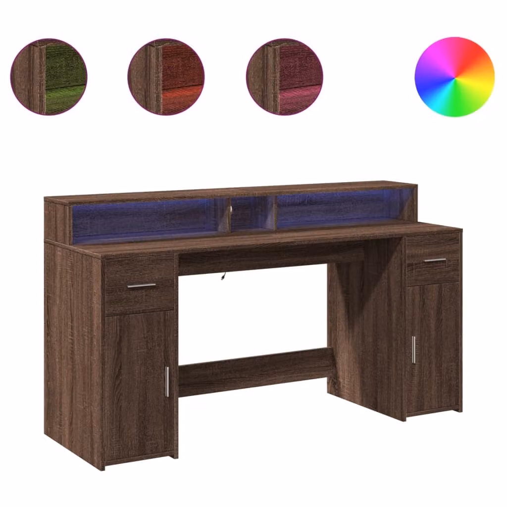 Scrivania con Luci LED Marrone Rovere 160x55x91 cm Multistrato