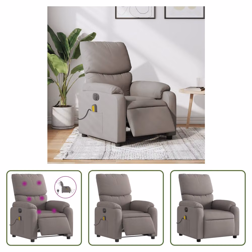 The Living Store Sedia Massaggiante Elettrica Tessuto Taupe