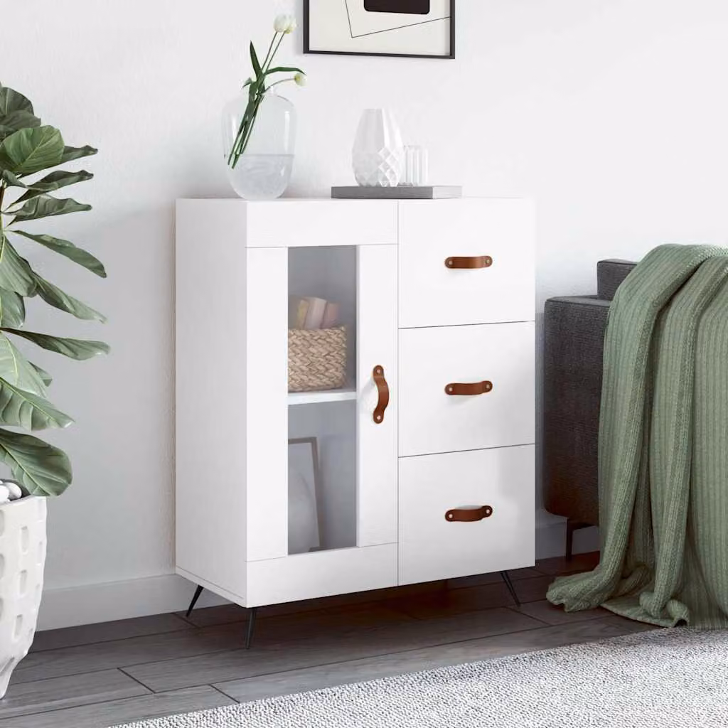 Credenza vidaXL in legno e metallo bianco lucido L: 69,5 cm, P: 34 cm, H: 90 cm
