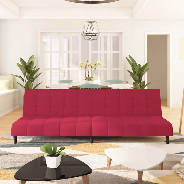 vidaXL Divano Letto Click-Clack a 2 Posti in Velluto Rosso con Struttura in Legno Solido e Poggiatesta Regolabile