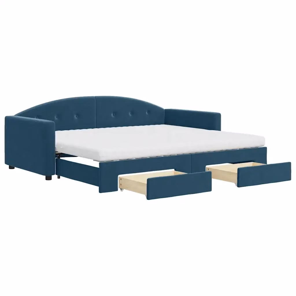 Divano Letto Estraibile con Cassetti vidaXL in Velluto Blu per Soggiorno e Camera da Letto L/P/H: 90 x 200 cm – 2
