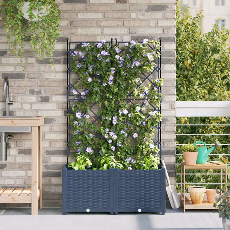 Set di 2 vasi da giardino vidaXL in plastica grigi, L: 80 cm, P: 40 cm, H: 143 cm