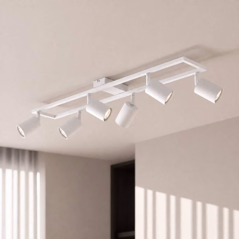 Faretto da soffitto Lindby Bravius, bianco, a 6 luci, in ferro Bravius Lindby, dimmerabile, Bianco / Opale, Soggiorno / Sala da pranzo, Metallo, Faretto