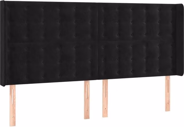 Testiera ad orecchio in velluto nero per camera da letto L: 163 cm, P: 16 cm, H: 118/128 cm