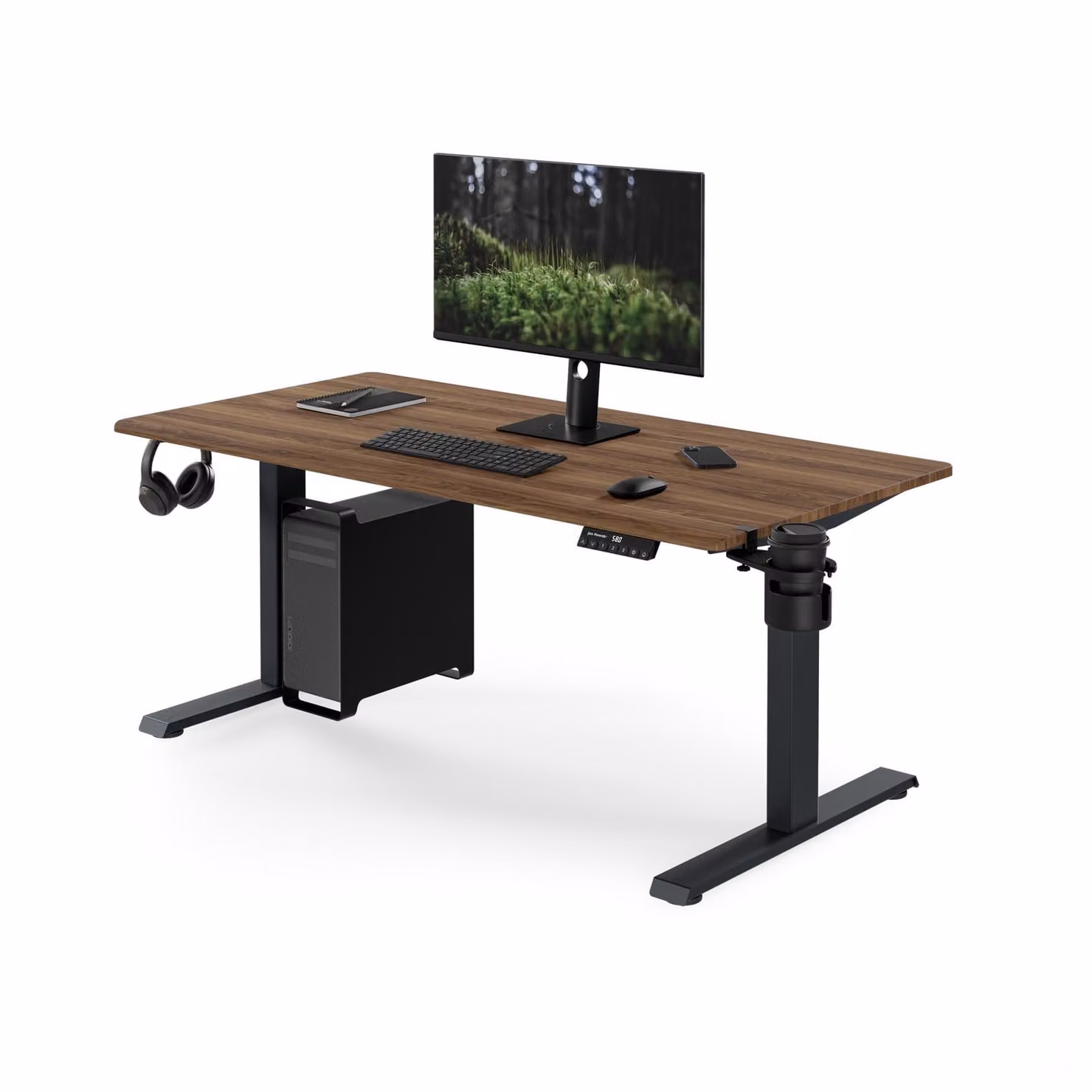 Scrivania ergonomica, regolabile in altezza, colore antracite/noce: 140 x 70 cm: ARIA