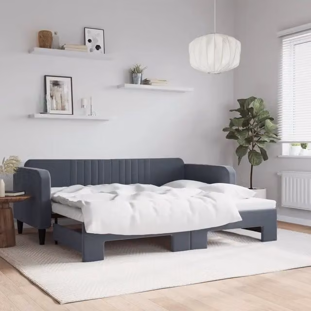 Divano Letto con Letto Estraibile-Sofa Letto-Daybed Grigio Scuro 90x200cm Velluto 661983
