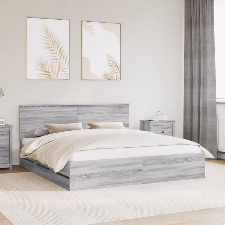 Struttura letto con cassetto vidaXL in legno MDF Grigio, L 200 x P 200 cm