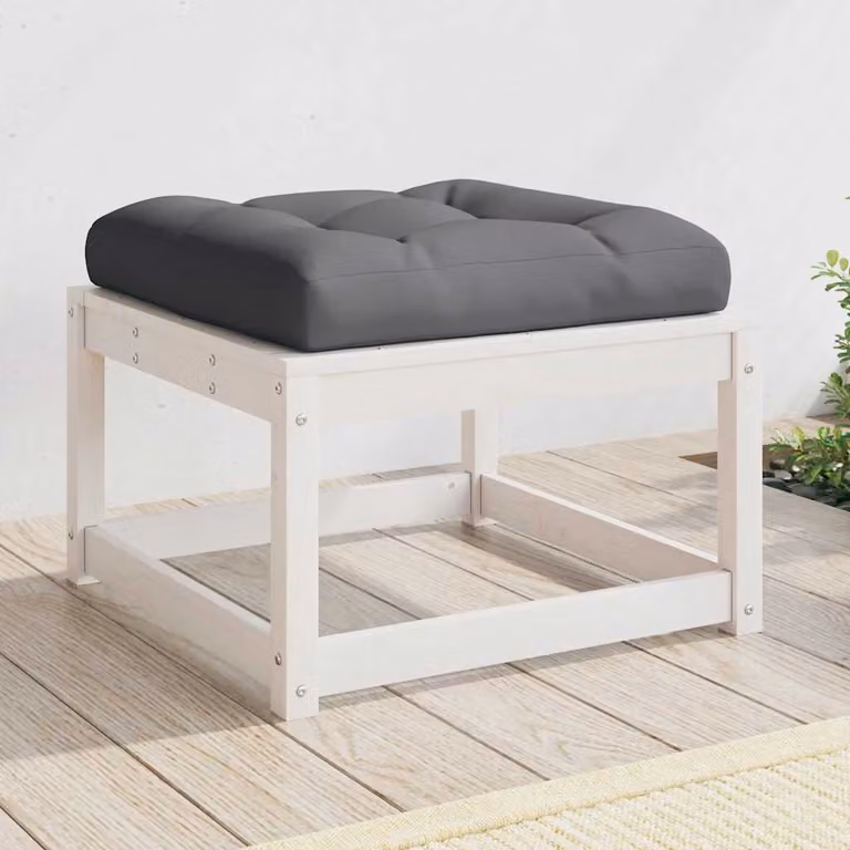 vidaXL Poggiapiedi da Giardino in Legno di Pino con Cuscini, Stile Rustico, Colori Bianco, Antracite o Grigio