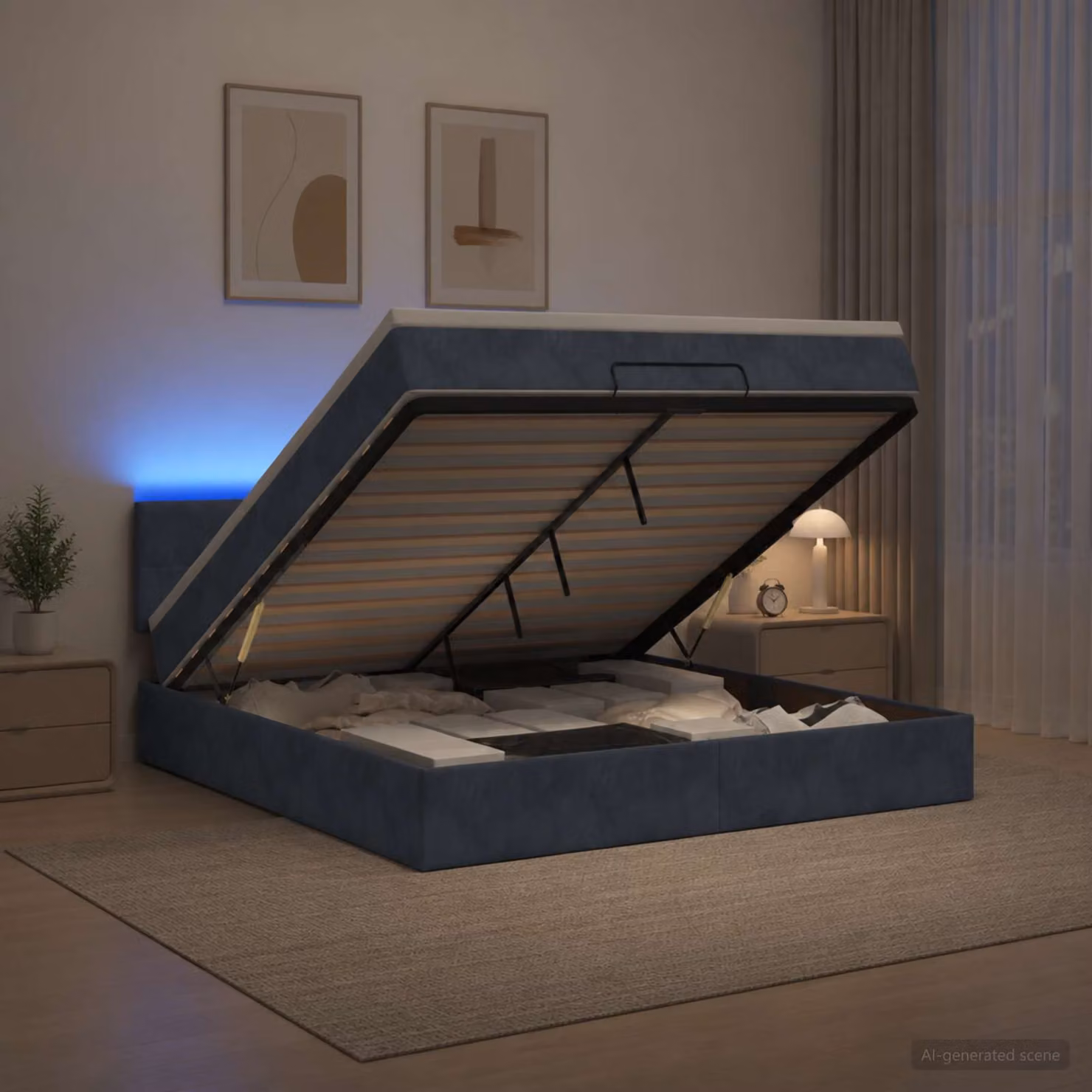 Letto Ottomano con Materasso e Illuminazione LED vidaXL, Grigio Scuro, L/P/H: 200 x 180 x 88 cm