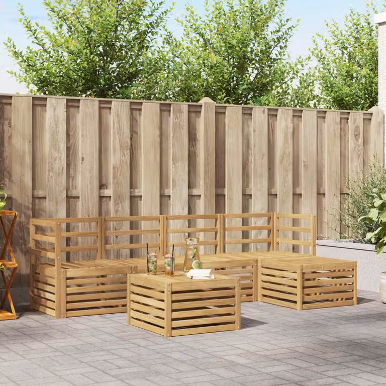 vidaXL Set di divani da esterno a L in legno di acacia con cuscini, bianco e marrone