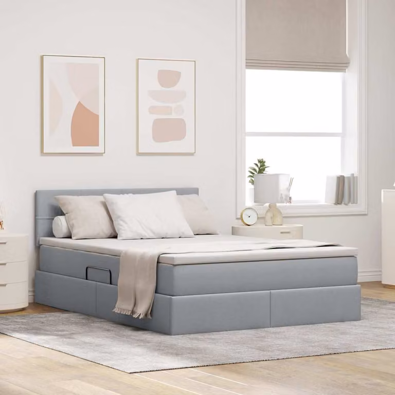 Letto con contenitore e illuminazione LED vidaXL in tessuto Grigio, L/P: 140 x 190 cm