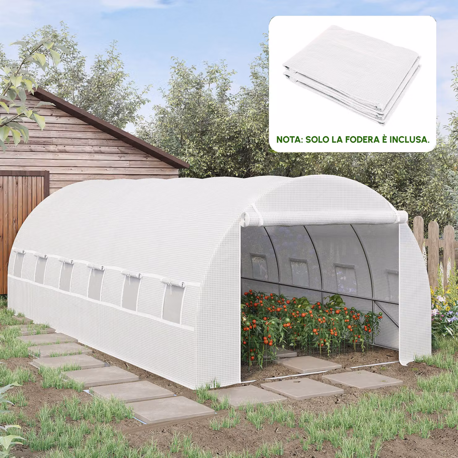 Telone di ricambio Outsunny per tunnel da giardino con 12 finestre, in PE impermeabile e anti-UV, colore bianco, L/P/H: 6 x 3 x 2 m – 2