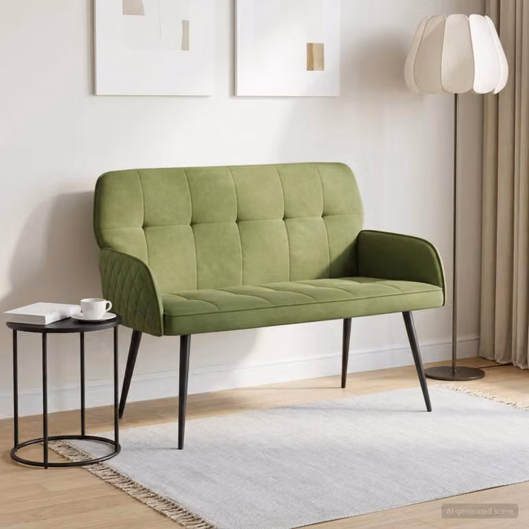 Divano a 2 posti vidaXL in velluto verde con gambe in metallo per soggiorno e camera da letto L: 115 cm, P: 86 cm, H: 58 cm