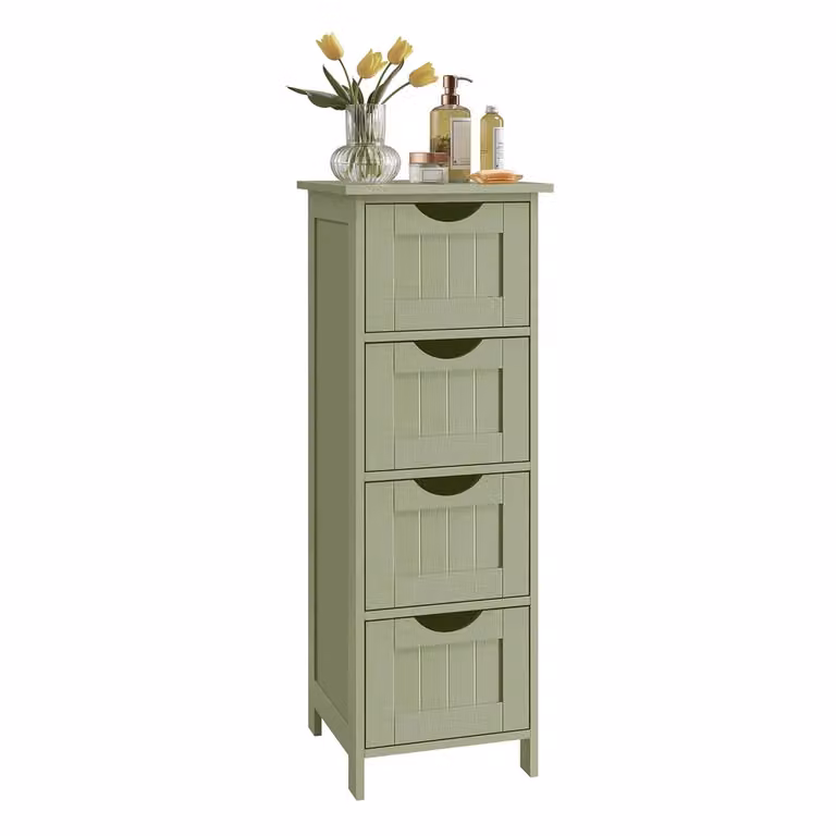 Mobile da Bagno, Cassettiera, con 4 Cassetti, 30 x 30 x 82 cm, Verde Alloro