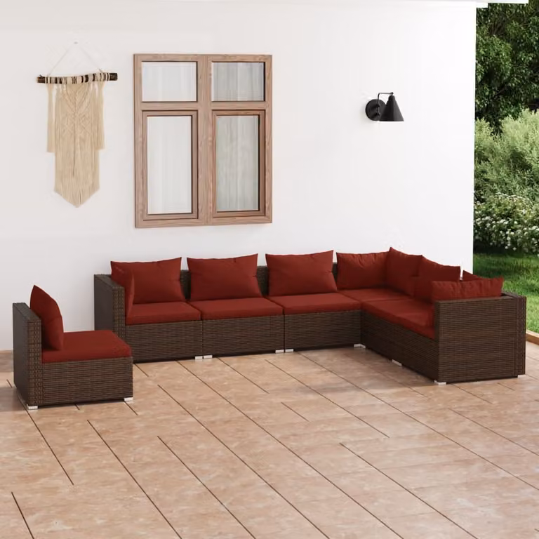 Maison Exclusive - Set da giardino da 7 pezzi con cuscini in polyrattan marrone