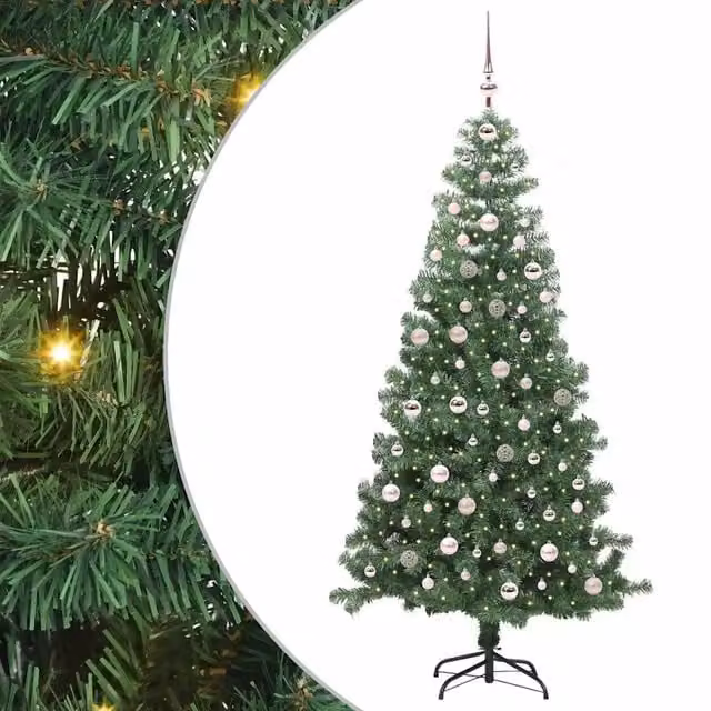 Albero di Natale verde in PVC con 300 LED luce bianca calda e supporto vidaXL, Altezza: 240 cm – 1