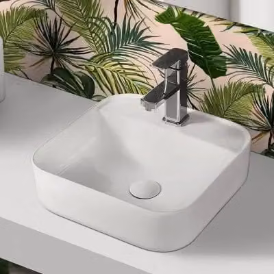 Lavandino da appoggio quadrato INBAGNO in ceramica bianca con angoli tondi L/P: 39 x 39 cm, H: 14 cm