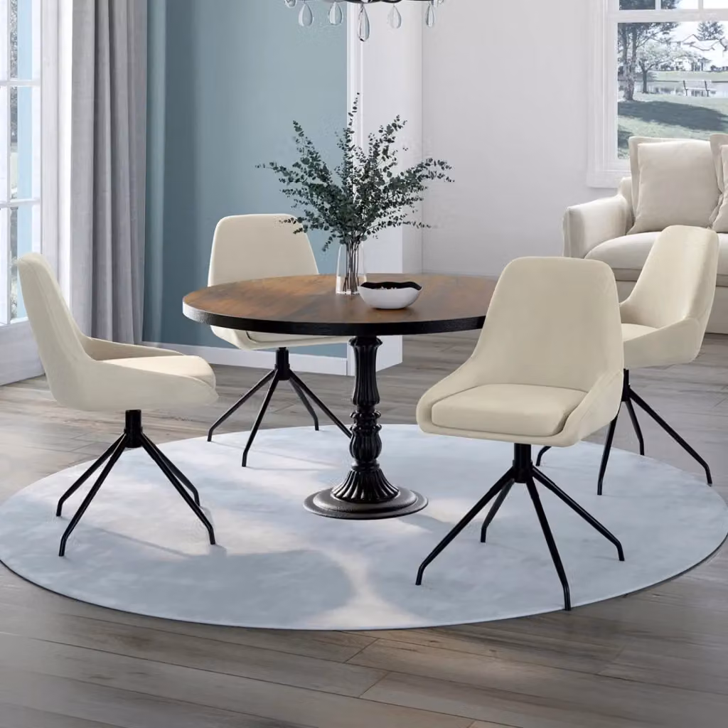 Set di 4 sedie girevoli a 360 gradi THALYA IDMarket in velluto beige con braccioli e base in metallo nero – 2