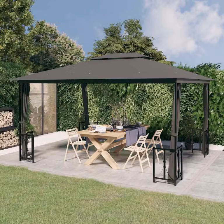 vidaXL Gazebo con Teli Laterali e Doppio Tetto Antracite L: 400 cm, P: 300 cm, H: 265 cm