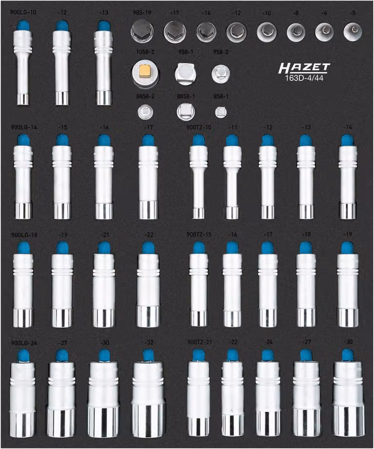 Set di inserti per chiavi a bussola 163D-4/44 da 1/2 pollice (12,5 mm): profilo esagonale cavo interno, profilo esagonale esterno antiscivolo, profilo doppio esagonale esterno antiscivolo, 44 pezzi 532