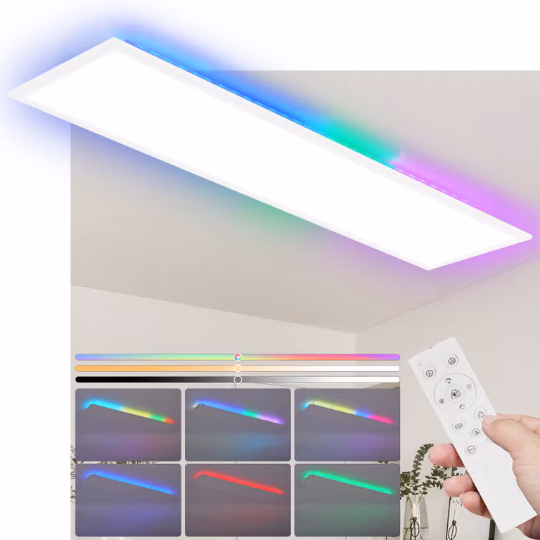 ZMH Lampada da soffitto a LED, pannello da soffitto, dimmerabile, retroilluminazione RGB, luce diurna, design piatto, per ufficio con telecomando, lampada da ufficio 36W, lampada da soffitto per cucina, 120x30