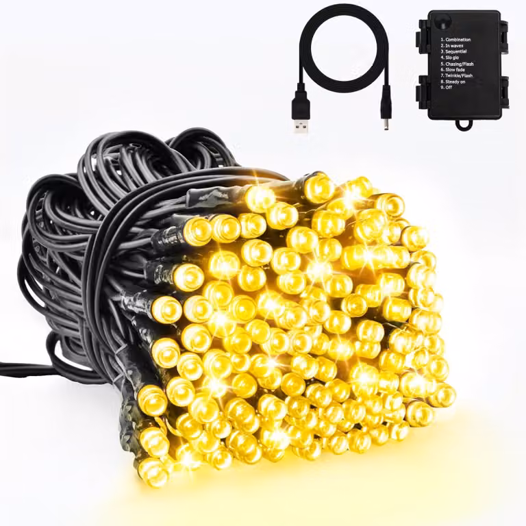 Catena luminosa a batteria - 5 metri - 50 LED - Luce bianco caldo