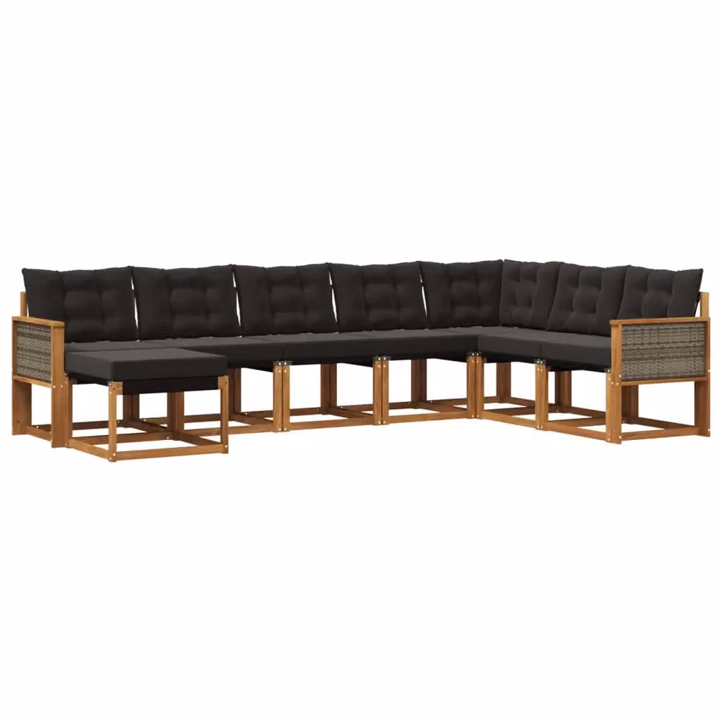 Set di divani da esterno a L vidaXL in legno di acacia con cuscini, colore marrone e nero – 2