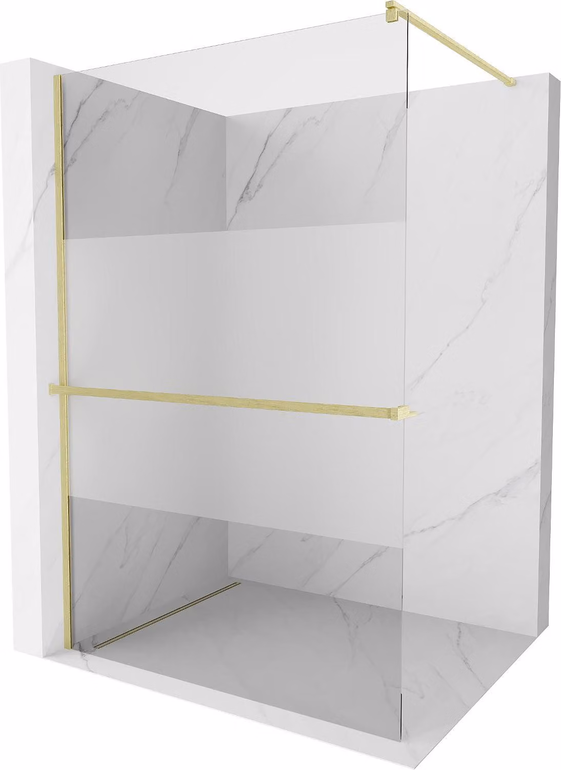 Mexen Kioto+ parete doccia con mensola Walk-in 90 x 200 cm, trasparente/brina, oro spazzolato - 800-090-121-55-35