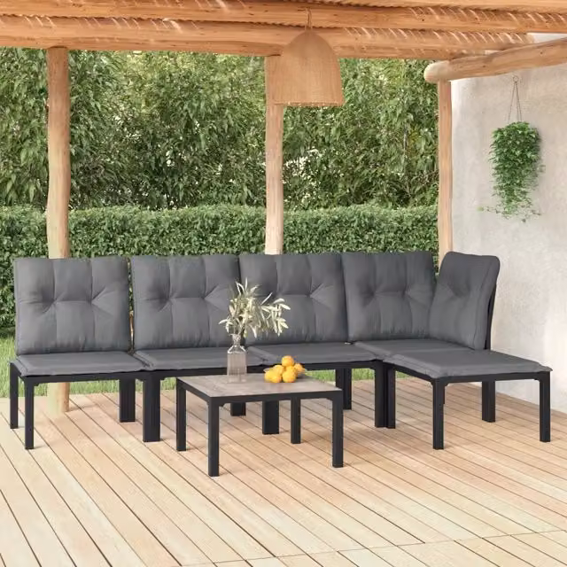 Set Salotto da Giardino 6 pz in Polyrattan Nero e Grigio 3187746
