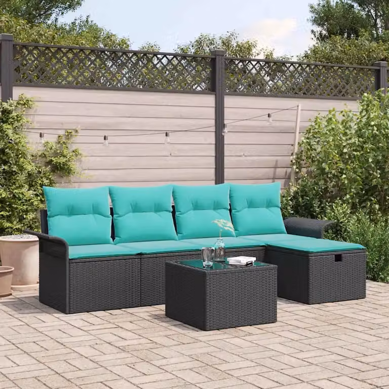 Set Divano da Giardino a L vidaXL 6 pz in Rattan Marrone e Beige con Cuscini e Tavolino