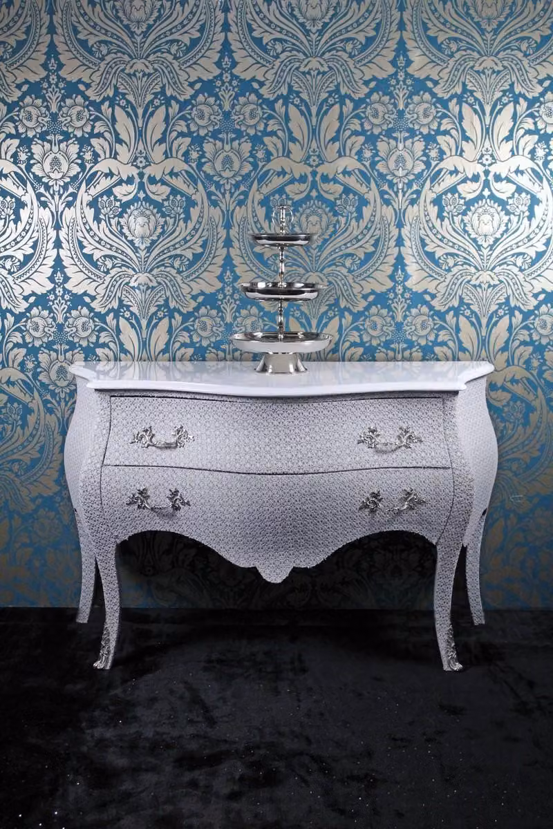 Comò Casa Padrino Barock, bianco, effetto glitter, 120 cm - Mobile artigianale in stile antico